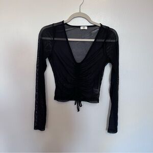 NLT shirred black mesh sheer crop top
